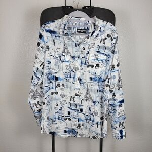 Karl Lagerfeld Women's Love From Paris All Over‎ Print LS Button Up Shirt Sz S